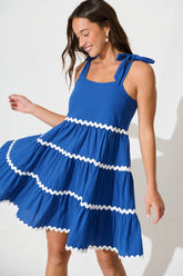 Blue Cotton Dress with White Ric Rac Trim